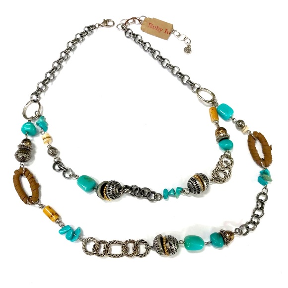 Ruby Rd. Jewelry - NWT Ruby Rd Safari Double Strand Necklace Turquoise Bamboo Brown Silver Tone NEW